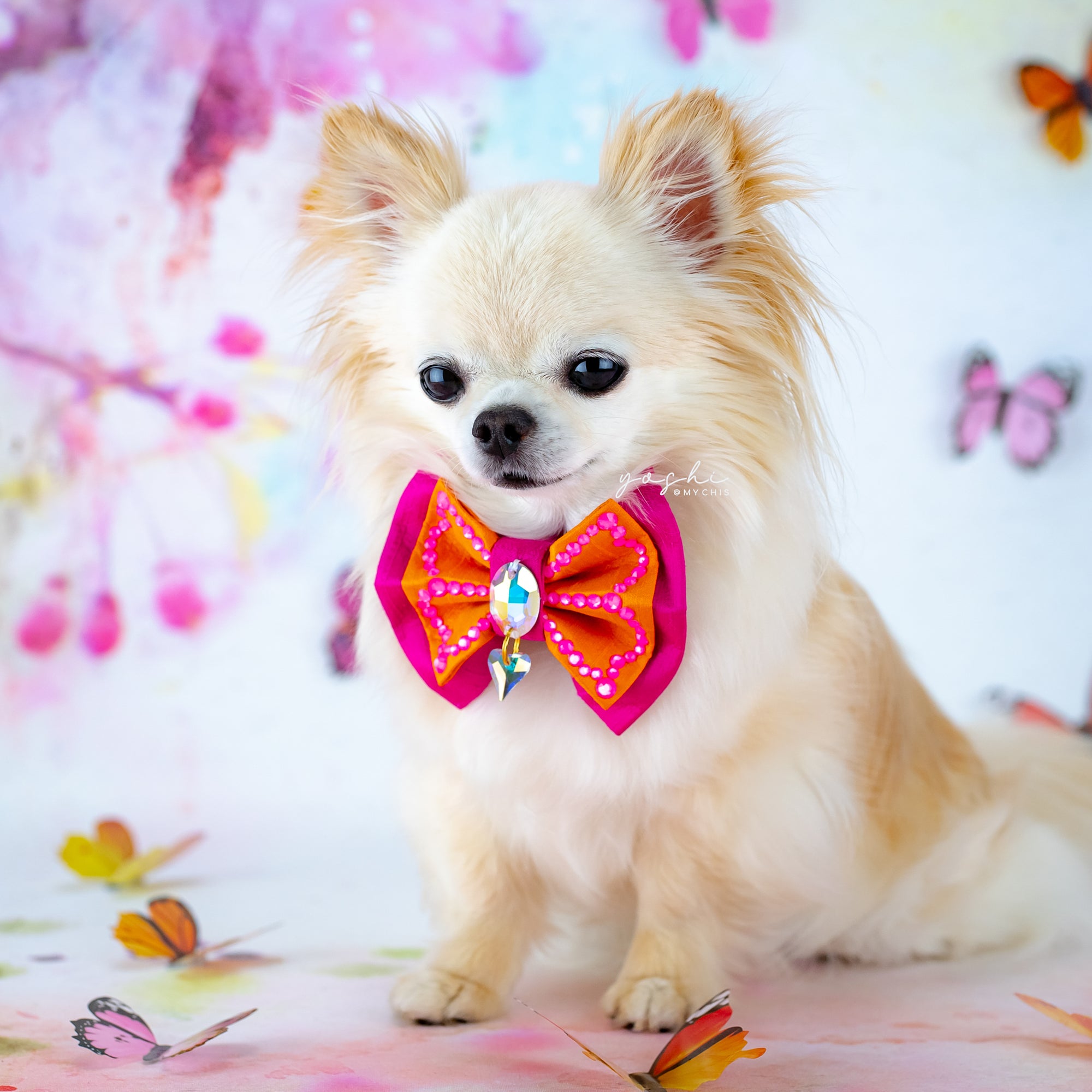 Papillon Silk Bow Tie, Petite, Pink/Orange