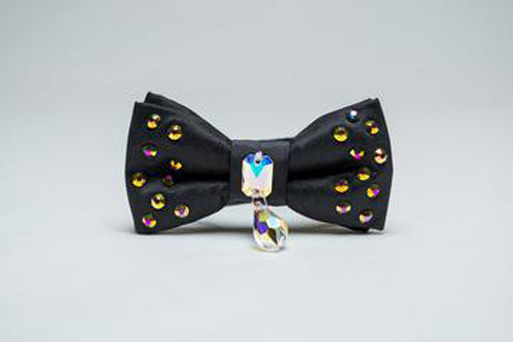 Black Bejewelled Dog Bow Tie with Drop