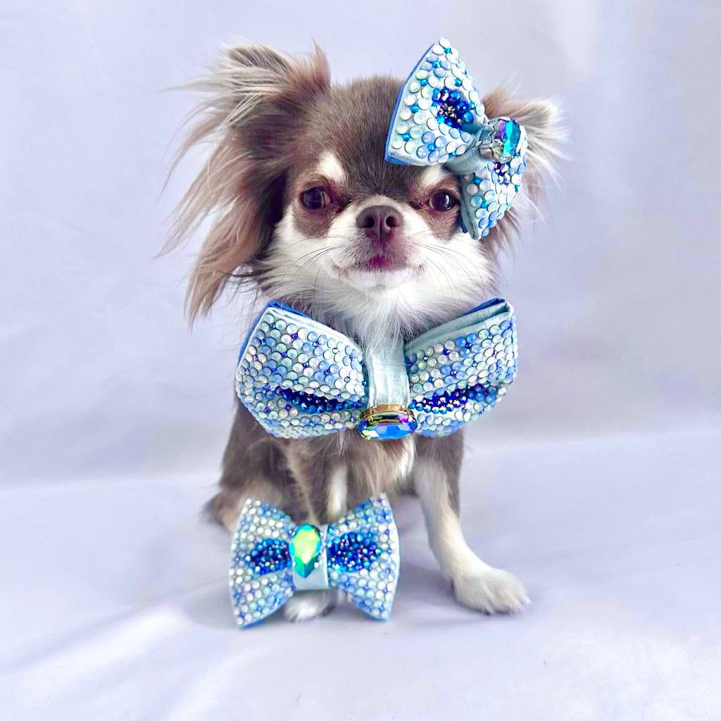 Hydrangea Geode Bow, Blue, Medium